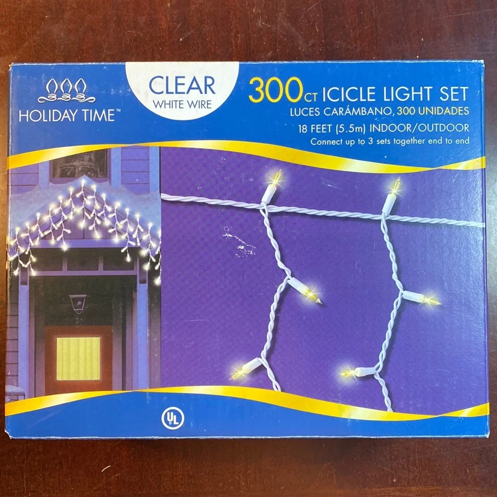 Holiday Time 300 Count 19’ Clear Icicle Light Set